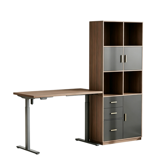 47" Electric Standing Desk with Tall Storage Cabinet, Black Walnut