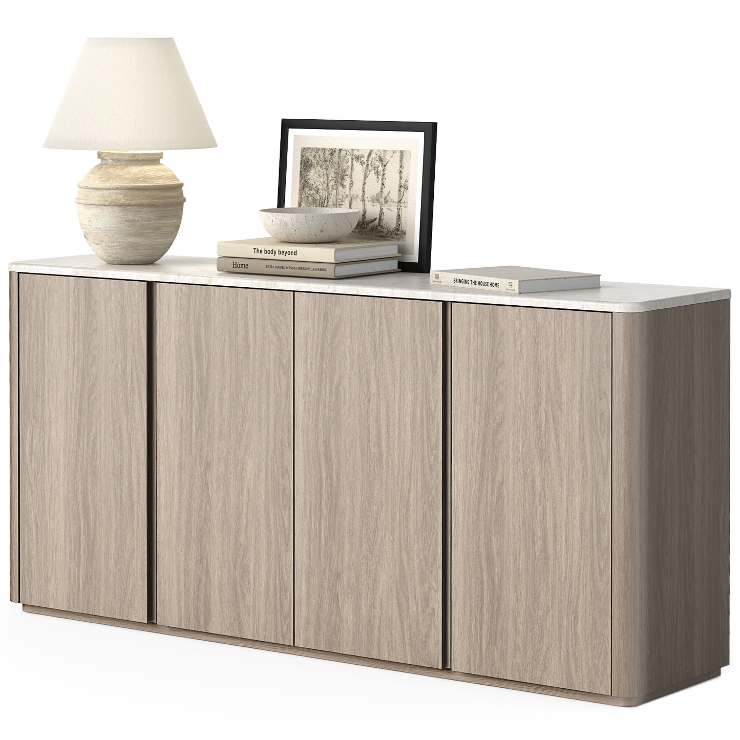 Travertine Grey 4-Door Handleless Soft-Close Sideboard