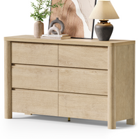 52.8" Natural Wood Rounded 6 Drawer Dresser
