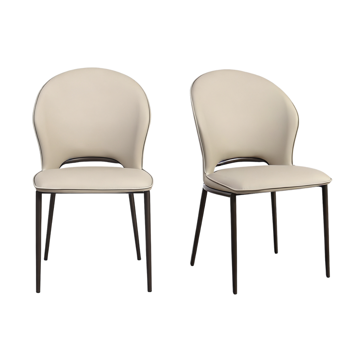 2Pack Beige Modern Upholstered PU Leather Dining Chairs