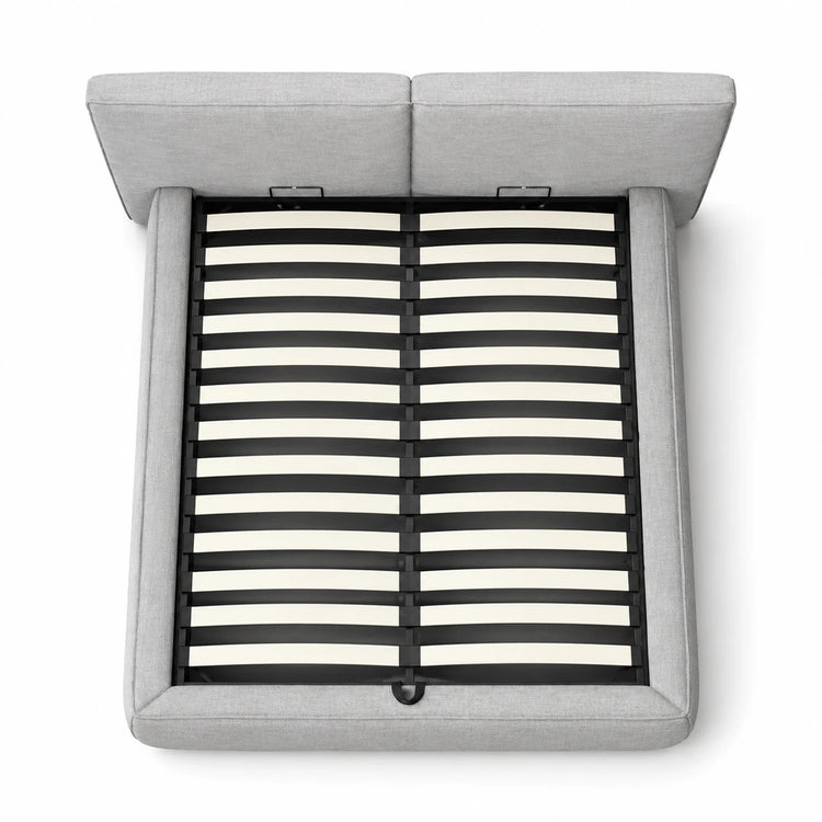 Light Grey Queen Lift-Up Storage Bed Frame with Upholstered Headboard