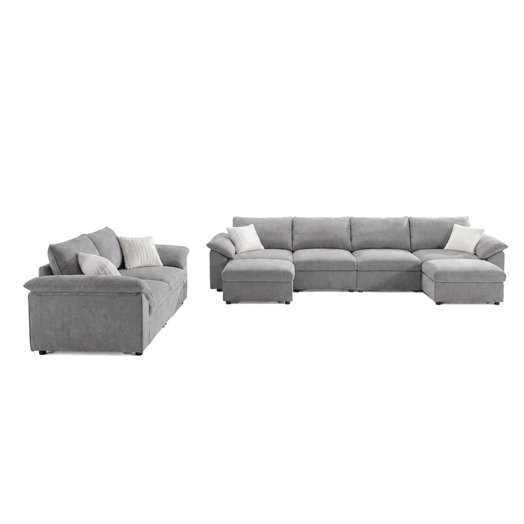Dreamboat Modular Chenille U-Shape and Loveseat Sofa Set with Storage Ottoman,Gray