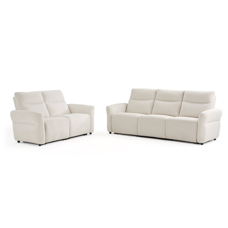 Linnea Beige Textured Fabric Manual Reclining 3-Seater and Loveseat Sofa Set
