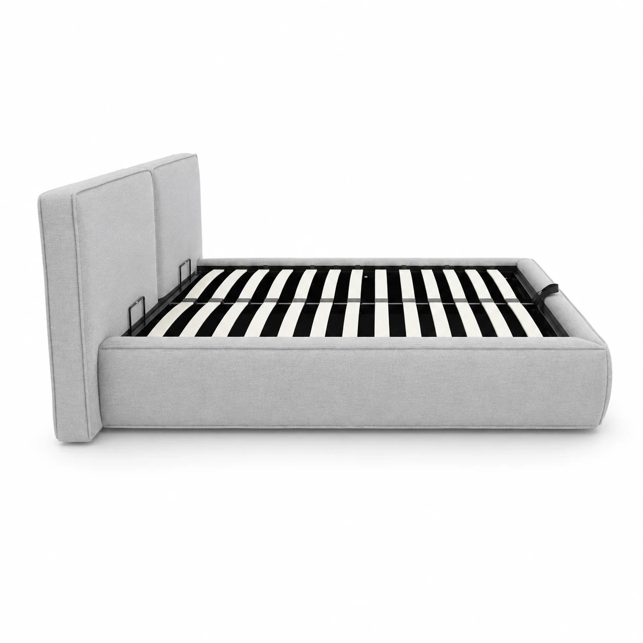 Light Grey Queen Lift-Up Storage Bed Frame with Upholstered Headboard