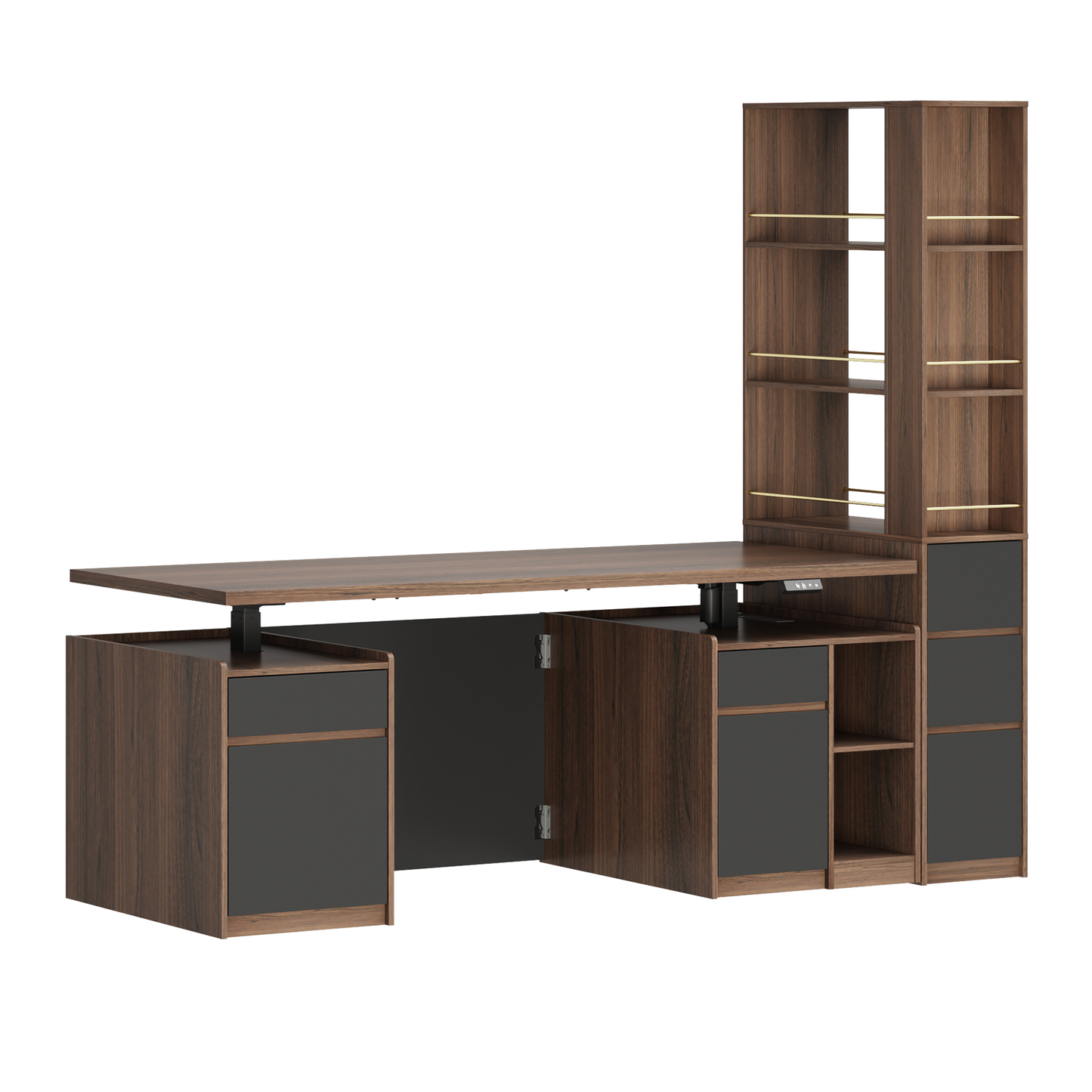[Pre-Sale] Soren 71" Black Walnut Executive Standing Desk & Bookcase Set