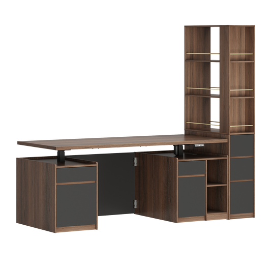 [Pre-Sale] Soren 71" Black Walnut Executive Standing Desk & Bookcase Set