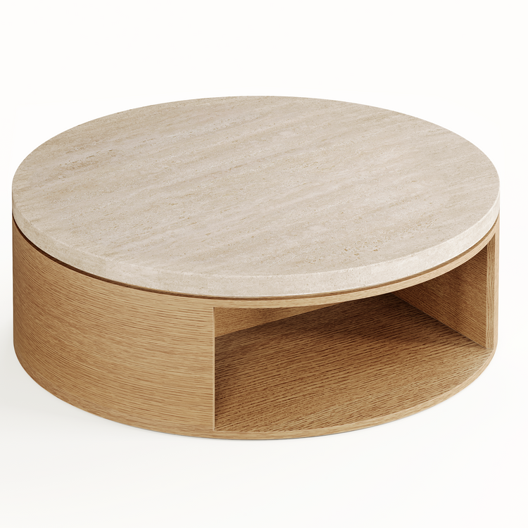 47 Inch Round Travertine Coffee Table, Natural Stone Circular Center Table