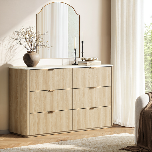 [Pre Sale] Travertine 54" 6-Drawer Chest of Drawers, Light Wood