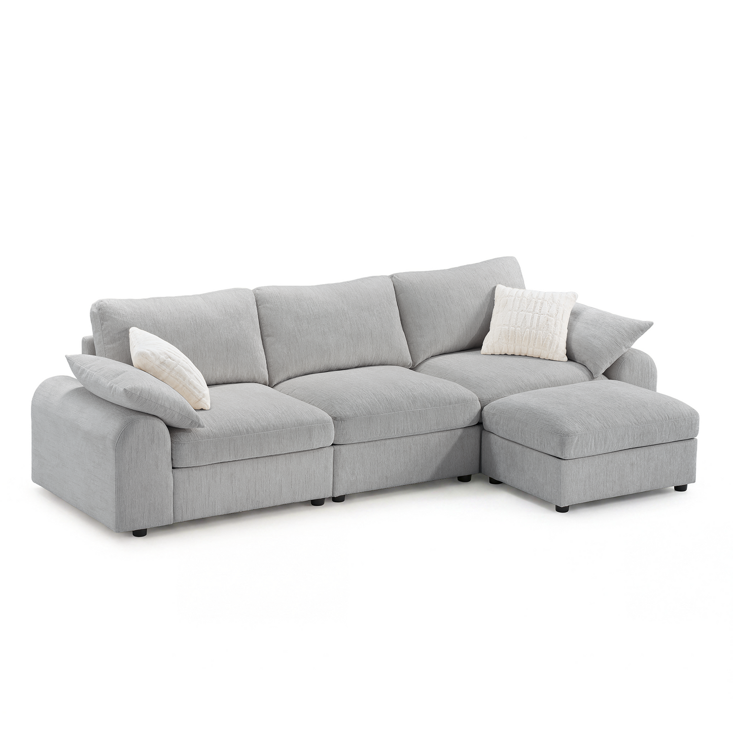 Rialto Modular Chenille L-Shape Sofa with Storage Ottoman,Gray