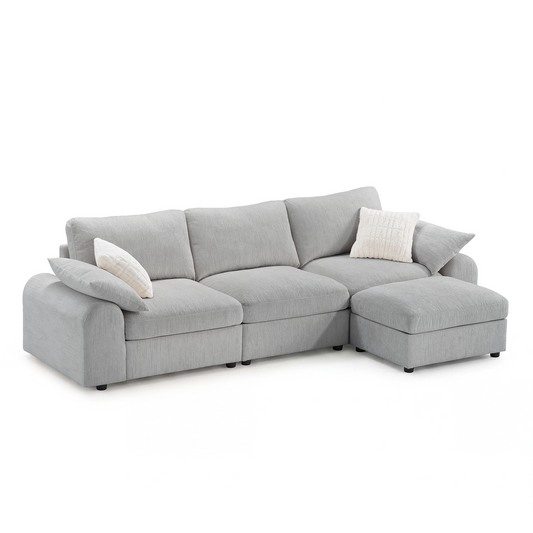Rialto Modular Chenille L-Shape Sofa with Storage Ottoman,Gray