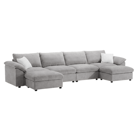 Dreamboat Modular Chenille U-Shape Sofa with Storage Ottoman,Gray
