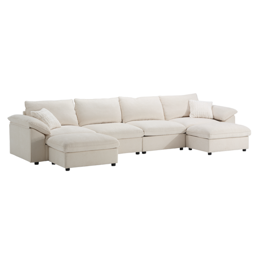 Dreamboat Modular Chenille U-Shape Sofa with Storage Ottoman,Beige