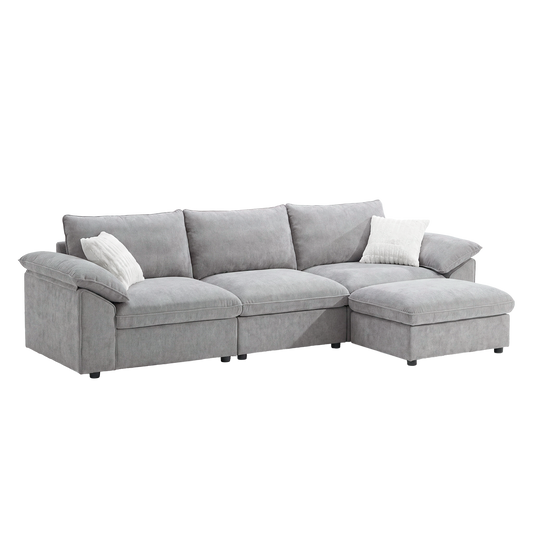Dreamboat Modular Chenille L-Shape Sofa with Storage Ottoman,Gray