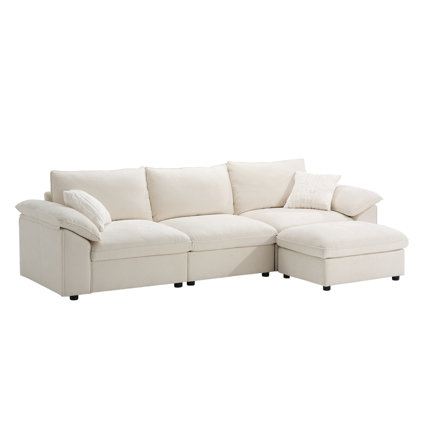 Dreamboat Modular Chenille L-Shape Sofa with Storage Ottoman,Beige