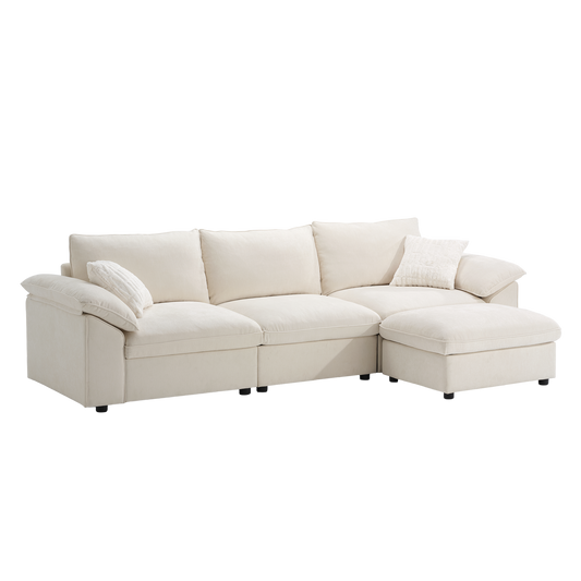 Dreamboat Modular Chenille L-Shape Sofa with Storage Ottoman,Beige