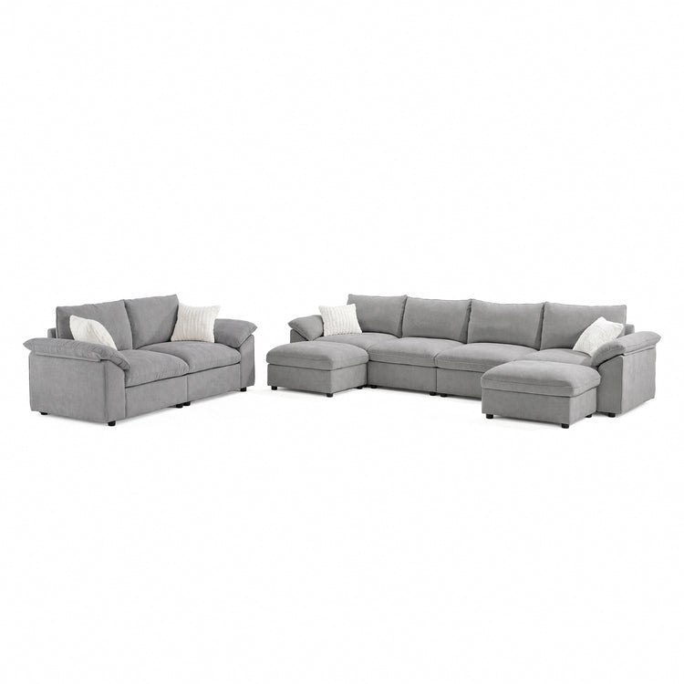 Dreamboat Modular Chenille U-Shape and Loveseat Sofa Set with Storage Ottoman,Gray
