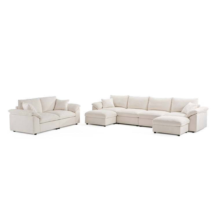 [Pre-Sale] Dreamboat Modular Chenille U-Shape and Loveseat Sofa Set with Storage Ottoman,Beige