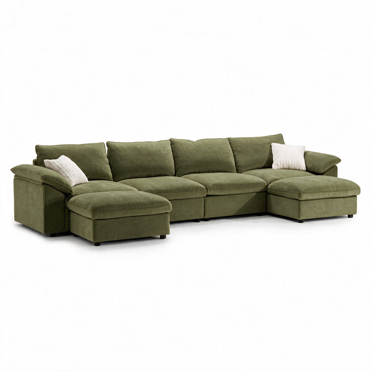 [Pre-sale]Dreamboat Modular Chenille U-Shape Sofa with Storage Ottoman, Green