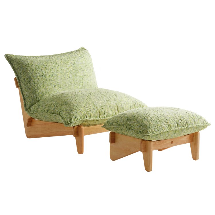 Accent Chair and Ottoman Set, Oversized Chenille Cloud Lounge Chair with Solid Wood Frame-Llia，Sage Green