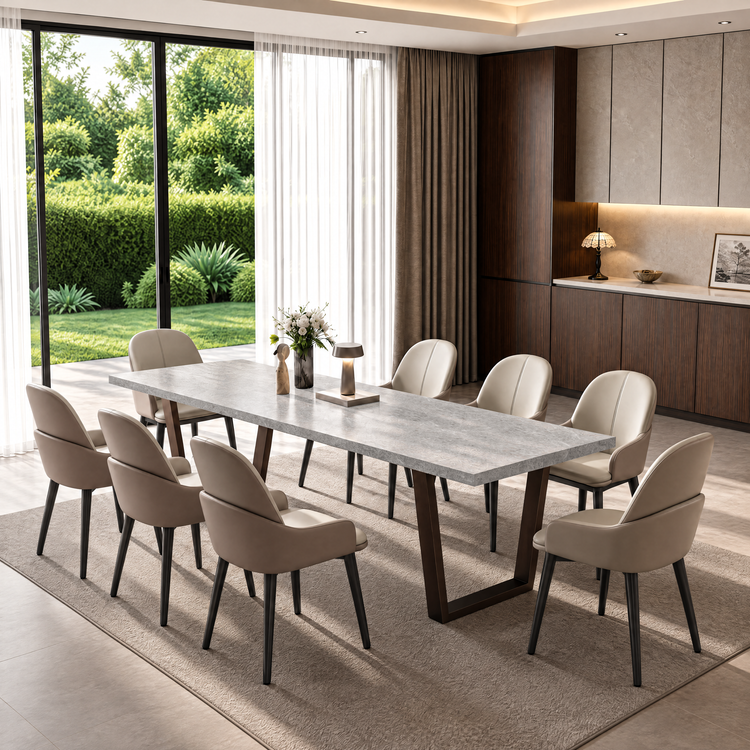 94.5" Modern Rectangular Dining Table, Faux Marble Textured Dinner Table for 8-10