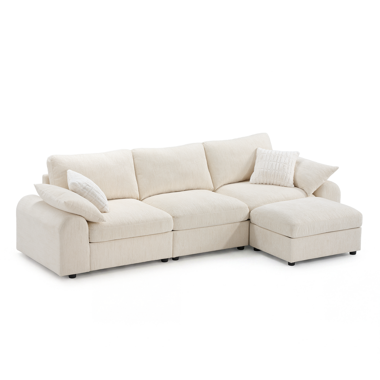 Rialto Modular Chenille L-Shape Sofa with Storage Ottoman,Beige