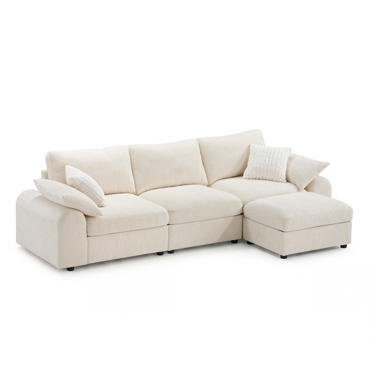 Rialto Modular Chenille L-Shape Sofa with Storage Ottoman,Beige