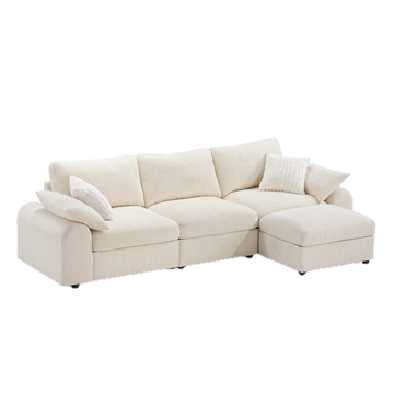 【Pre-sale】Rialto Modular Chenille L-Shaped Sofa with Storage Ottoman, Beige