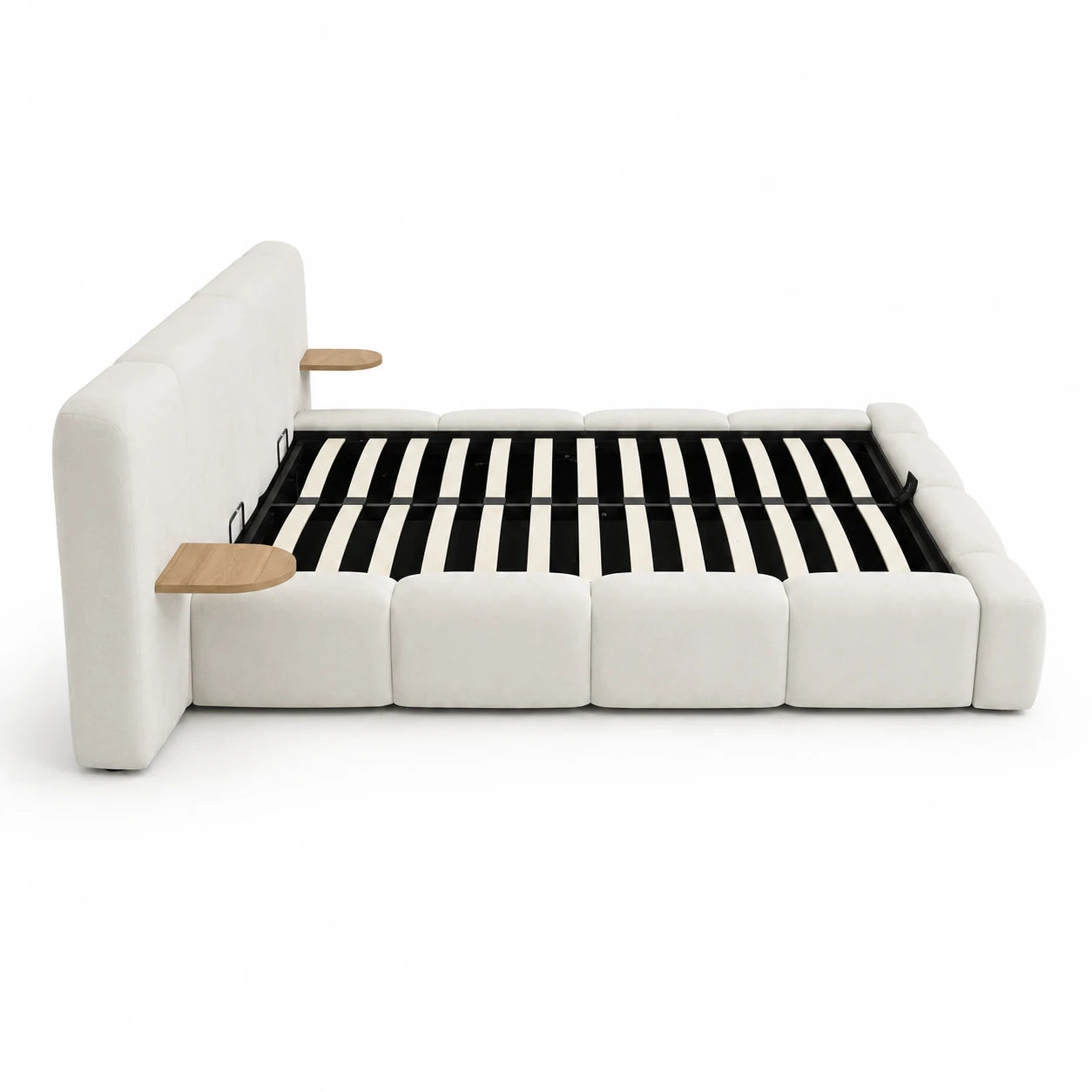 Cloud Cream King Lift-Up Storage Bed Frame with Built-in Nightstands