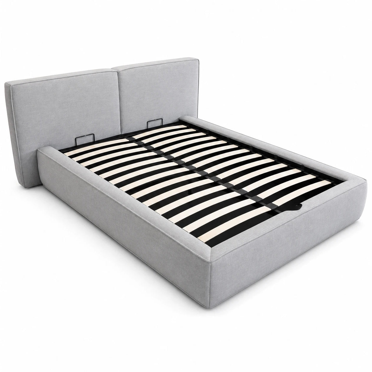 Light Grey Queen Lift-Up Storage Bed Frame with Upholstered Headboard
