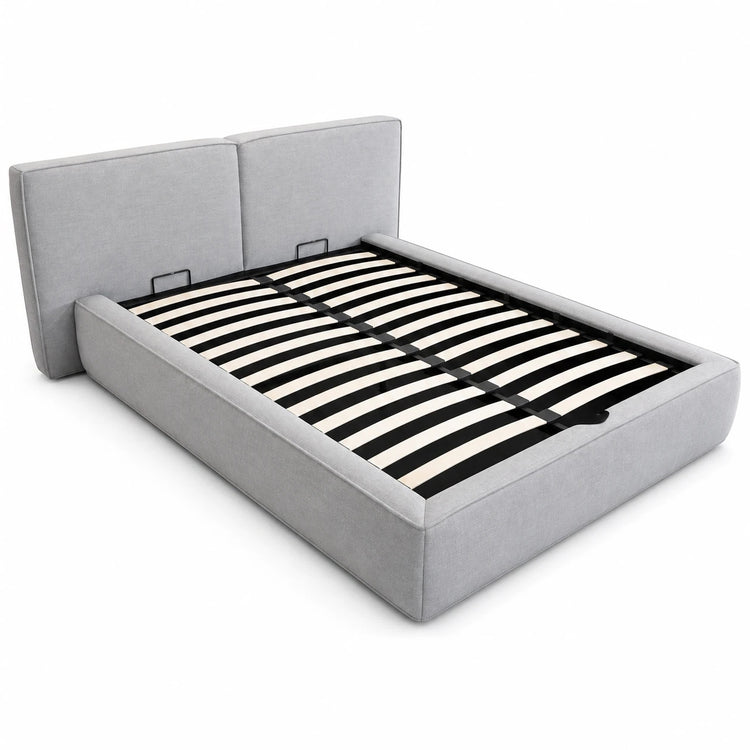 Light Grey Queen Lift-Up Storage Bed Frame with Upholstered Headboard