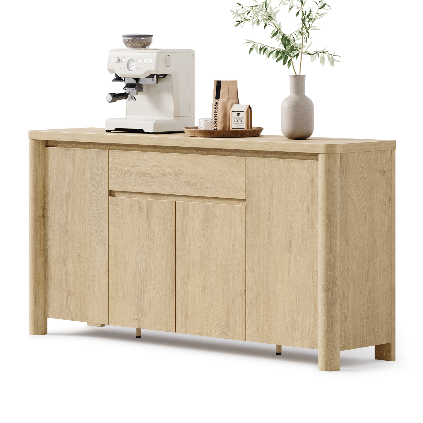 63" Sideboard Cabinet with Thick Top, Rounded Corners & Legs