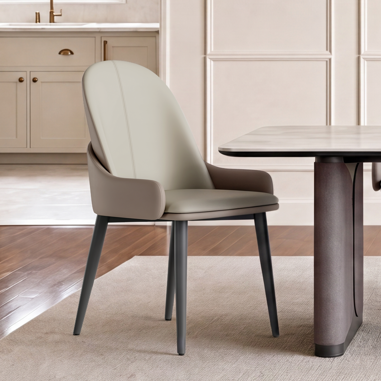 2-Pack Grey PVC Dining Chairs with Full Surround Protective Side Guards