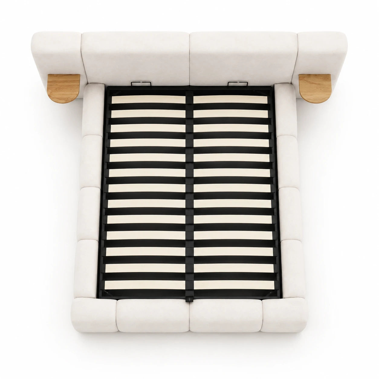Cloud Cream King Lift-Up Storage Bed Frame with Built-in Nightstands