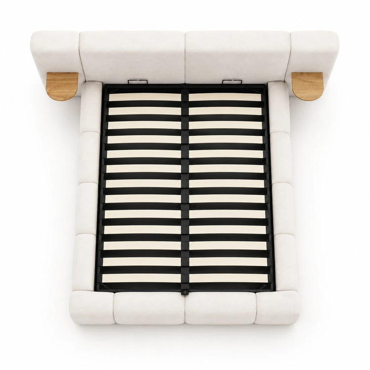 Cloud Cream King Lift-Up Storage Bed Frame with Built-in Nightstands