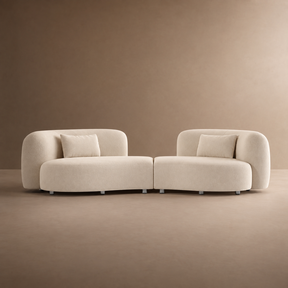 [Pre-Sale]  Space Capsule Curved Sofa, Modern 2-Seater Chenille Loveseat with High-Resilience Foam,Cream