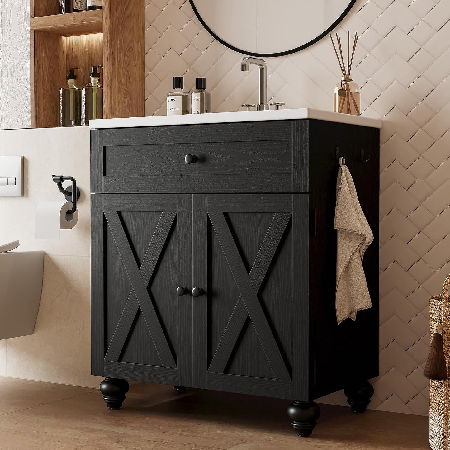 30" Bathroom Vanity with Sink 2-Tier Large Storage Areas