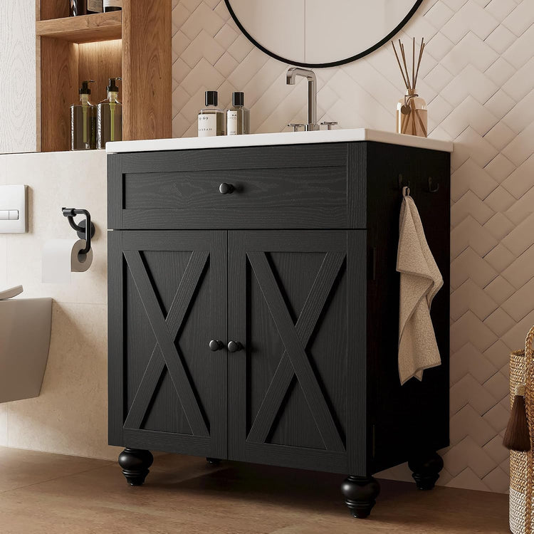 30" Bathroom Vanity with Sink 2-Tier Large Storage Areas