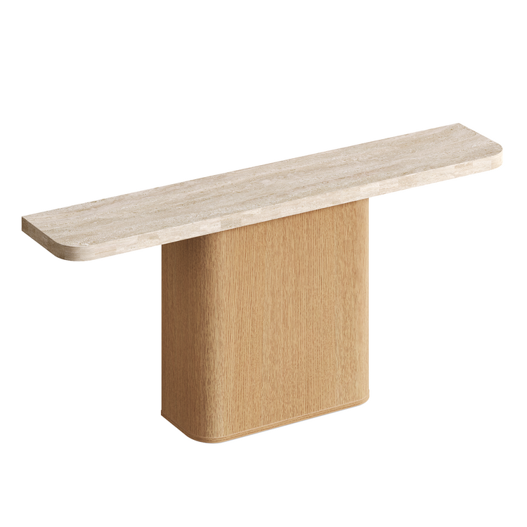 71 Inch Natural Travertine Console Table, Modern Luxury Stone Entryway Table