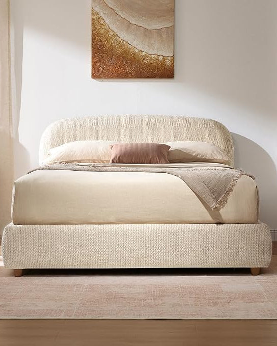 Elara Queen Lift-Up Storage Bed Frame with Adjustable Headboard, Beige