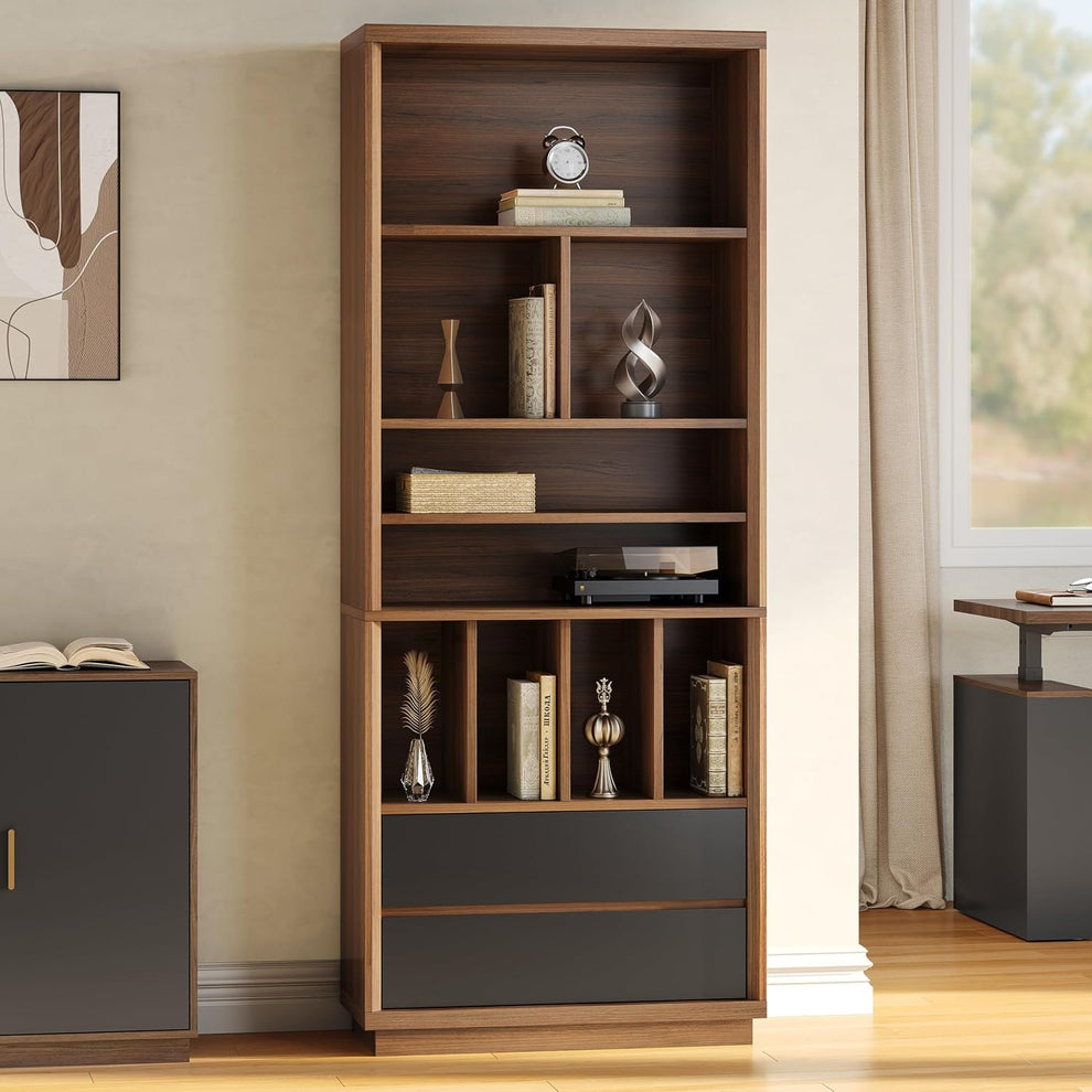 Librería de 78.7" de altura, estantería moderna de madera para exhibición con 9 cubos de almacenamiento abiertos