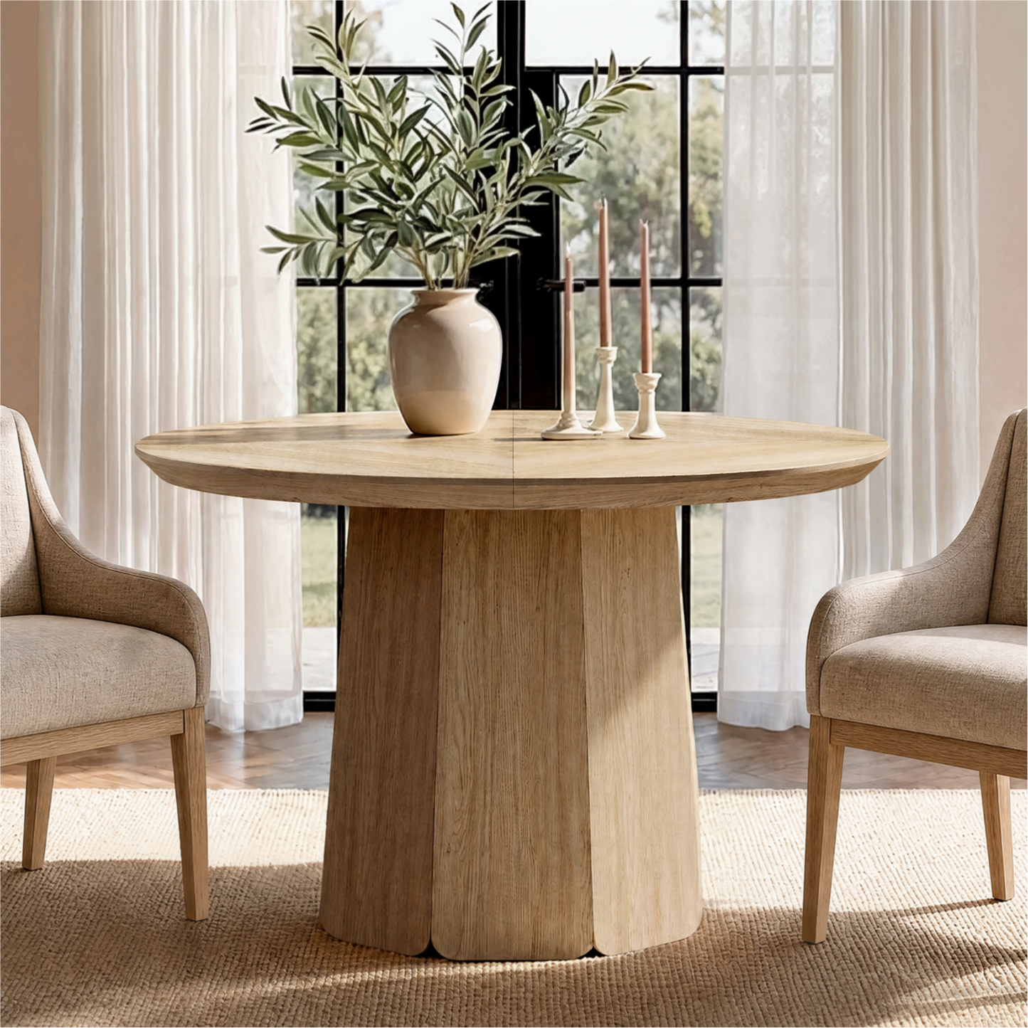 Arlo 43" Round Dining Table for 4 with Wooden Pedestal Base