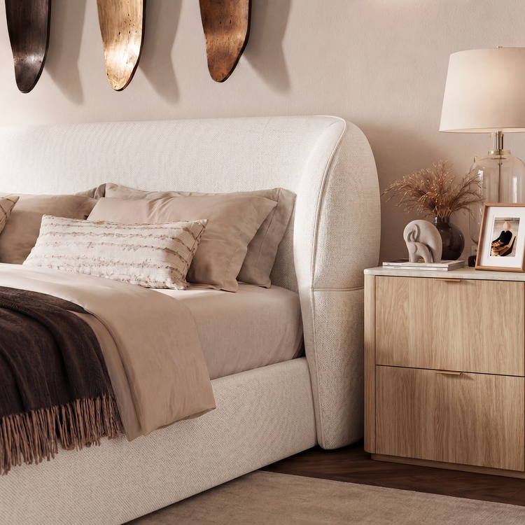 Cloud Cream Queen Platform Bed Frame with Pillow-Soft Wingback Headboard