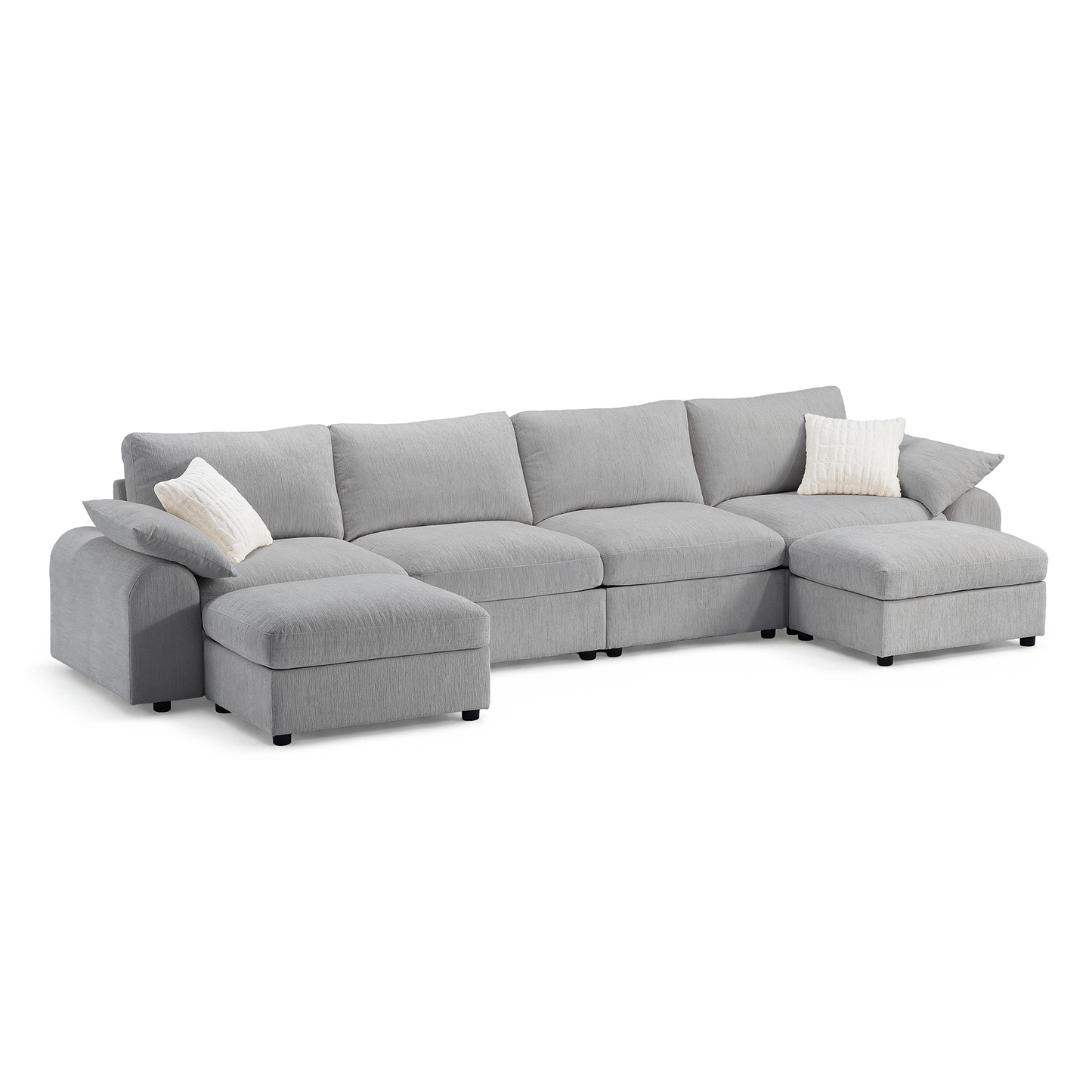 Rialto Modular Chenille U-Shape Sofa with Storage Ottoman,Gray