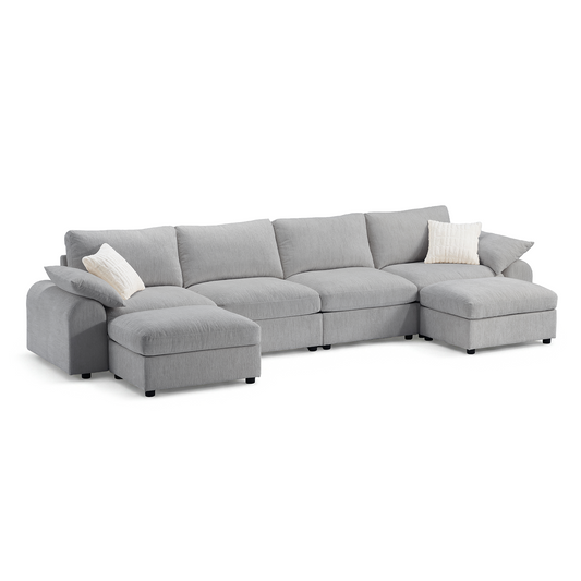 Rialto Modular Chenille U-Shape Sofa with Storage Ottoman,Gray