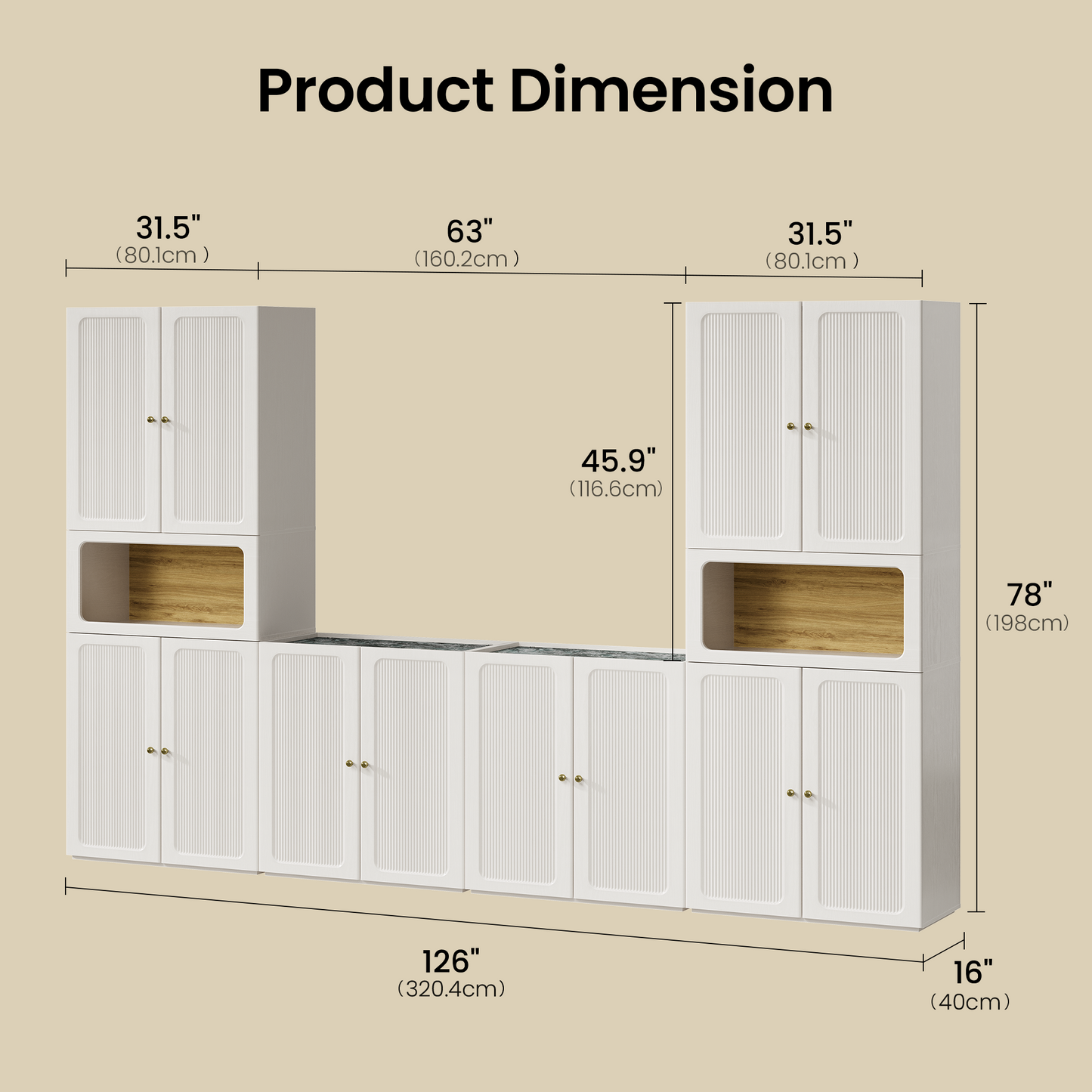 Flexmod 126" Modular Storage with Fluted Doors & Display Niches
