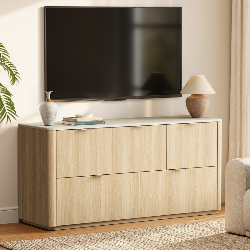 Travertine 51" 5-Drawer Dresser, Beige