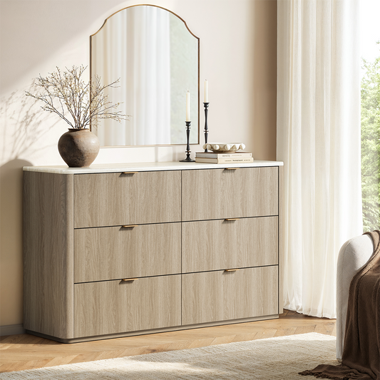 Travertine 54" 6-Drawer Chest of Drawers, Gray