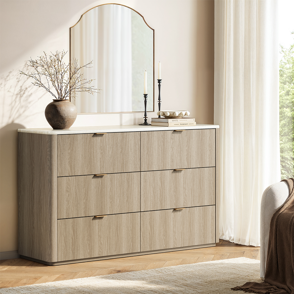 Travertine 54" 6-Drawer Chest of Drawers, Gray