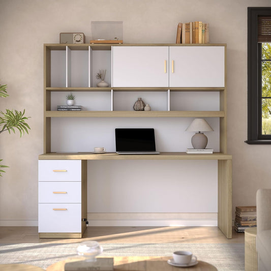 Soren 72.8" with Hutch & Storage Executive Desk, Light Walnut