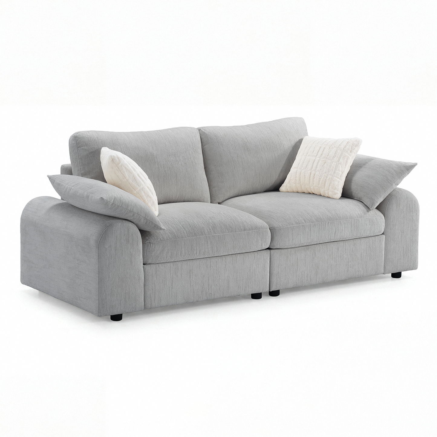 Rialto Modular Chenille Loveseat Sofa with Curved Armrests,Gray